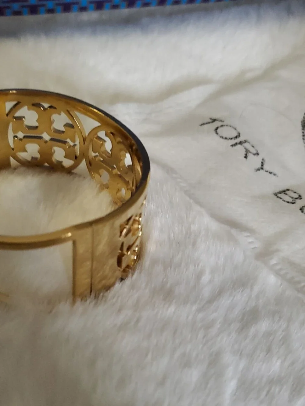 Tory Burch Gold Filigree Logo Cuff Bracelet